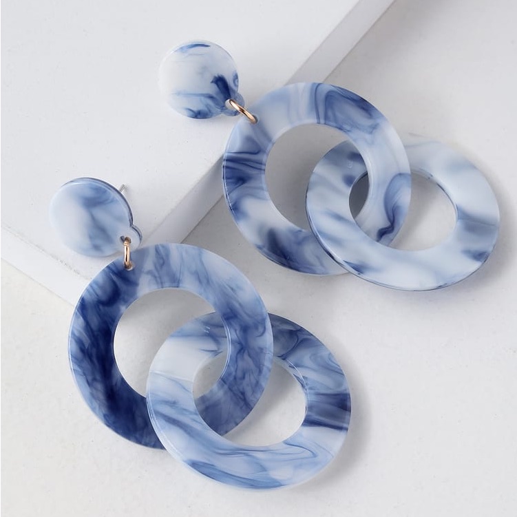 Lulus Linna Blue Marbled Acetate Earrings